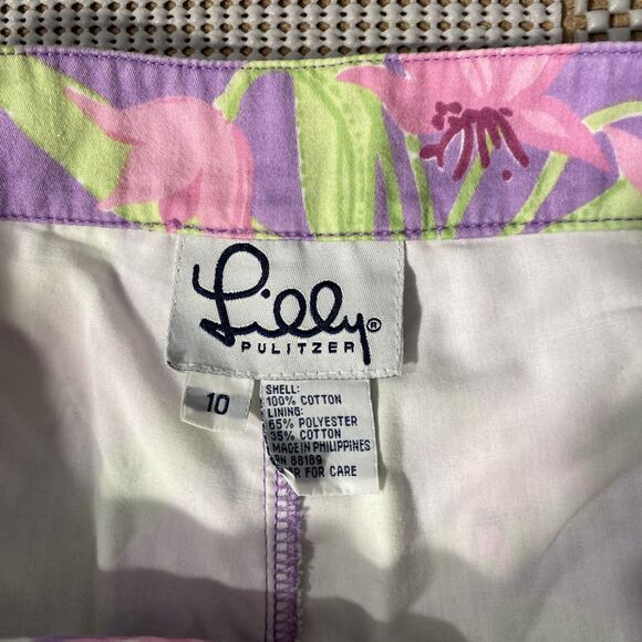Lilly Pulitzer Capri Pants Womens 10 High Pink Purple Green 100% Cotton 3 Pocket - Picture 4 of 7